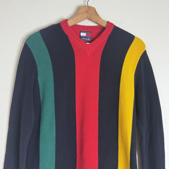 Tommy Hilfiger Sweater S Multicolor Colorblock Stripe V Neck Pullover sweater - Picture 2 of 9